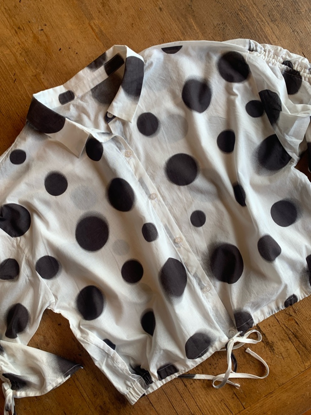Polka Dot Women's Blouse - Black and White - Picture 5 of 16